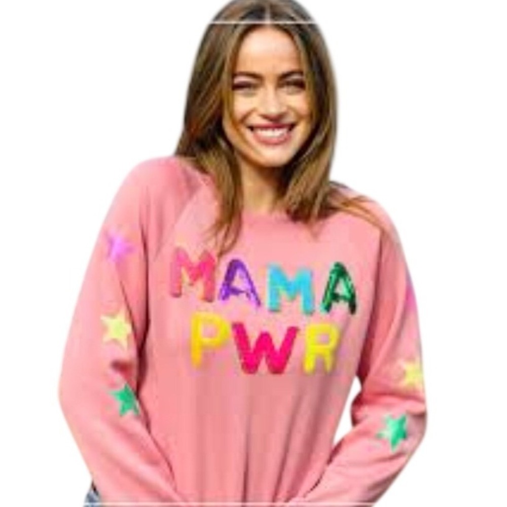 Simply‎ Southern Mama Pwr Sequin Star Raglan Sweatshirt Pink XXL Sparkle NWOT